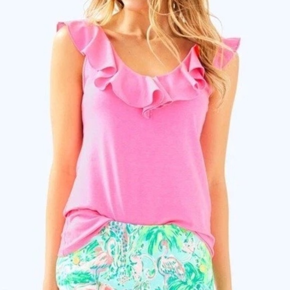 Lilly Pulitzer Tops - Lilly Pulitzer Alessa Ruffle Tank Top Paradise Pink Size XL